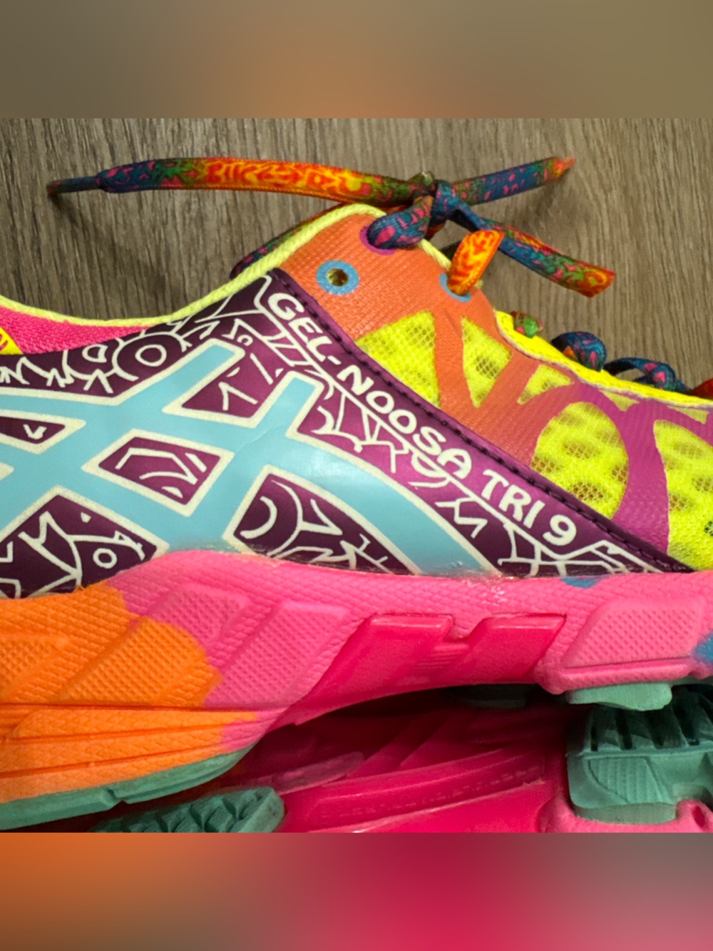 ASICS GEL NOOSA TRI 9 Ladies YELLOW PINK BLUE ORANGE TRIATHLON SHOES 8 T458N - Picture 11 of 12